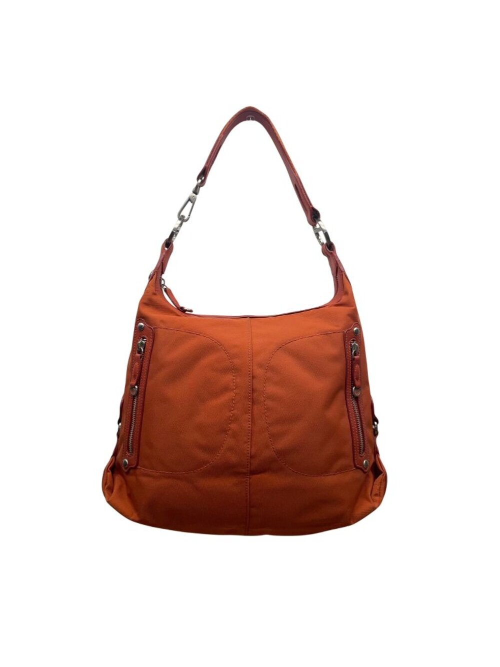 Tumi Women’s Orange Nylon Zip Top Front Zipper Accents Shoulder Bag